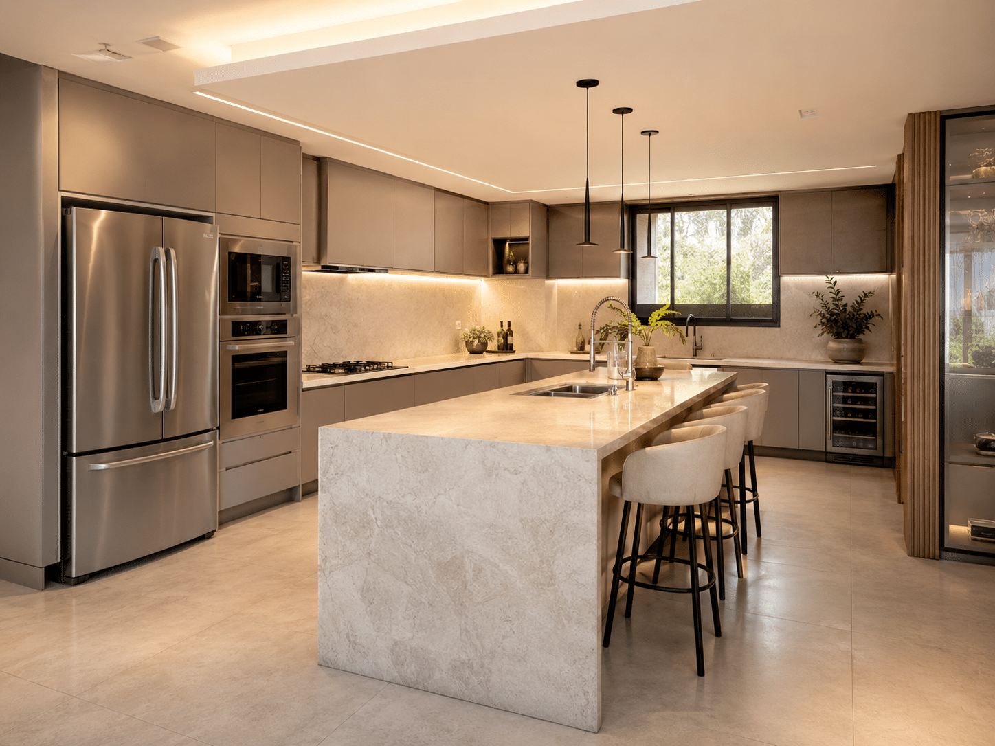 Cozinha planejada com ilha em projeto de design de interiores em Piracicaba
