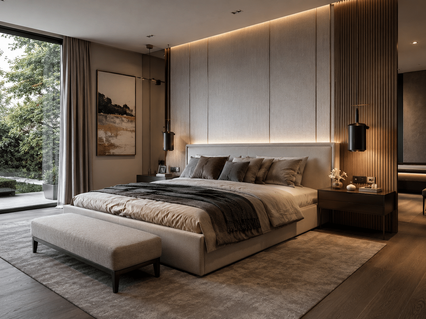 Dormitório sofisticado em projeto de design de interiores em Piracicaba